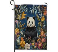 Spring Fun - Bandiere da giardino a forma di panda, 30,5 x 45,7 cm, double face, decorazione esterna, pittura a olio, bandiera floreale con animali, bandiera per casa, piccola bandiera per giardino e