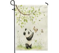 Spring Fun - Bandiere da giardino a forma di panda, 30,5 x 45,7 cm, double face, per esterni, con foglie ad acquerello, per bambini, in tela, per esterni, piccola bandiera per cortile e prato