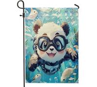 Spring Fun - Bandiere da giardino a forma di panda, 30,5 x 45,7 cm, double face, per esterni, con scena oceanica per bambini, motivo animale, in tela, per esterni, piccola bandiera per prato