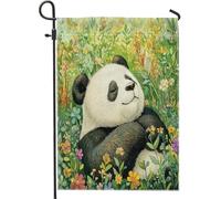 Spring Fun - Bandiere da giardino a forma di panda, 30,5 x 45,7 cm, double-face, per esterni, decorazione per esterni, motivo fiori selvatici ad acquerello, bandiera per casa, piccola bandiera da
