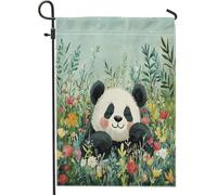 Spring Fun - Bandiere da giardino a forma di panda, 30,5 x 45,7 cm, per esterni, con acquerello, fiori selvatici, bandiere verticali standard in lino per casa, belle bandiere per cortile, cortile