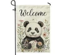 Spring Fun - Bandiere da giardino a forma di panda, 30,5 x 45,7 cm, per esterni, disegnate a mano, bandiere verticali standard in lino per casa, cortile, cortile, prato, decorazione per esterni