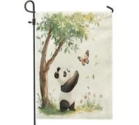Spring Fun - Bandiere da giardino a forma di panda, 30 x 45 cm, per esterni, con foglie ad acquerello, per bambini, verticali, standard, in lino, per casa, cortile, cortile, prato, decorazione esterna