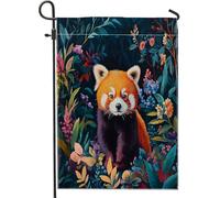 Spring Fun - Bandiere da giardino a forma di panda rosso, 30,5 x 45,7 cm, double face, decorazione esterna, pittura a olio, bandiera floreale con animali, bandiera per casa, piccola bandiera per