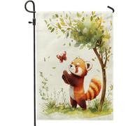 Spring Fun - Bandiere da giardino a forma di panda rosso, 30,5 x 45,7 cm, double face, per esterni, con foglie ad acquerello, motivo cartoni animati, per bambini, in tela, con animali, per esterni