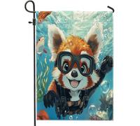 Spring Fun - Bandiere da giardino a forma di panda rosso, 30,5 x 45,7 cm, double face, per esterni, con scena oceanica per bambini, in tela, per esterni, piccola bandiera per prato
