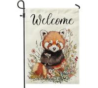 Spring Fun - Bandiere da giardino a forma di panda rosso, 30,5 x 45,7 cm, double face, per esterni, decorazione per esterni, motivo: fiori di campo disegnati a mano, bandiera per casa, piccola