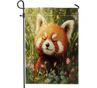 Spring Fun - Bandiere da giardino con panda rosso, 30,5 x 45,7 cm, per esterni, con acquerello, fiori selvatici, bandiere verticali standard in lino per casa, belle bandiere per cortile, cortile