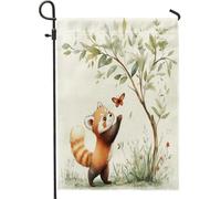 Spring Fun - Bandiere da giardino con panda rosso, 30,5 x 45,7 cm, per esterni, con foglie ad acquerello, bandiere verticali standard in lino per casa, cortile, cortile, prato, decorazione esterna