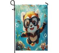 Spring Fun - Bandiere da giardino con panda rosso, 30,5 x 45,7 cm, per esterni, con scena oceanica per bambini, bandiere verticali standard in lino per casa, cortile, cortile, prato, decorazione per