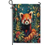 Spring Fun - Bandiere da giardino con panda rosso, 30,5 x 45,7 cm, per esterni, pittura a olio, motivo floreale con animali, bandiere verticali standard in lino per casa, cortile, cortile, prato