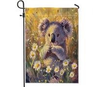 Spring Fun - Bandiere da giardino Koala da 30,5 x 45,7 cm, double face, per esterni, con margherita, pittura a olio, standard verticale, su tela, bandiere per casa, cortile, cortile, prato