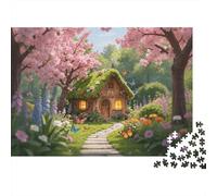 Spring Garden Jigsaw Puzzles 1000 Piece Recyclable Fairy Tale Cottage Puzzle for Elderly Educational Game Decompression Ideal for Holiday Blessings Gift 70x50cm/1000pcs