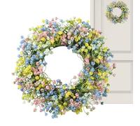 Spring Garland - Floral Hoop, Easter Egg Wreath for Front Door, Pastel Flower Decoration with Bunny Ears, Festive Door Hanger Artificial Foliage, Entryway Porch Welcome Ornament