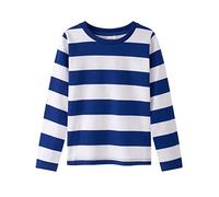 Spring&Gege Maglietta a maniche lunghe da ragazzo con scollo rotondo in cotone, Blu reale e striscia bianca, 11-12 Anni