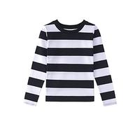 Spring&Gege Ragazzi Maglietta in Cotone a Maniche Lunga a Righe con Scollo Rotondo per Bambini, Bianco Nero, 9-10 Anni