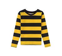 Spring&Gege Ragazzi Maglietta in Cotone a Maniche Lunga a Righe con Scollo Rotondo per Bambini, Nero Giallo, 9-10 Anni