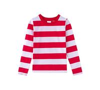 Spring&Gege Ragazzi Maglietta in Cotone a Maniche Lunga a Righe con Scollo Rotondo per Bambini, Rosso Bianco, 11-12 Anni