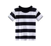 Spring&Gege Ragazzi Maglietta T-Shirt Girocollo a Righe a Maniche Corte in Cotone per Bambini, Bianco bero, 9-10 Anni