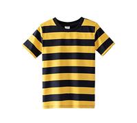 Spring&Gege Ragazzi Maglietta T-Shirt Girocollo a Righe a Maniche Corte in Cotone per Bambini, Nero Giallo, 11-12 Anni