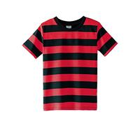 Spring&Gege Ragazzi Maglietta T-Shirt Girocollo a Righe a Maniche Corte in Cotone per Bambini, Nero Rosso, 5-6 Anni