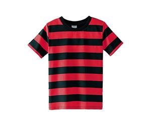 Spring&Gege Ragazzi Maglietta T-Shirt Girocollo a Righe a Maniche Corte in Cotone per Bambini, Nero Rosso, 11-12 Anni