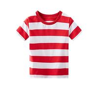 Spring&Gege Ragazzi Maglietta T-Shirt Girocollo a Righe a Maniche Corte in Cotone per Bambini, Rosso Bianco, 11-12 Anni