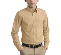 Spring&Gege T-shirt a maniche lunghe in cotone uniforme per ragazzi con bottoni per bambini (3-14 anni), Cachi, 13-14 anni