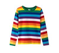 Spring&Gege T-shirt girocollo a righe a maniche lunghe da ragazzo in cotone, Righe arcobaleno., 11-12 Anni