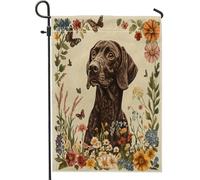 Spring German Shorthaired Pointer Vintage Flower Plant Pattern Bandiera Da Giardino Stagionale Bandiera Di Benvenuto Decorative Bandiere Per Parete Decorazione Casa 30X45Cm