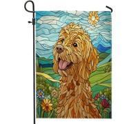 Spring Golden Doodle Dog Funny Puppy Stained Glass Bandiere Durevole Bandiera Resistente Alle Intemperie Bandiere Verticale Per Interno Esterno Festival 30X45Cm