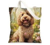 Spring Golden Doodle Dog Tote Bag per lo shopping 13 * 15, carino Bluebird Foresta riutilizzabile borsa della spesa per donne, Pet Work Travel modello regalo Decor