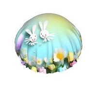 Spring Happy Easter Holiday Cuffia da doccia riutilizzabile a doppio strato per capelli da bagno, mantiene i capelli asciutti, si adatta a tutte le teste
