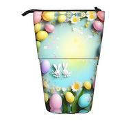 Spring Happy Easter Holiday Print - Astuccio telescopico in piedi per matite, cancelleria, trucchi, custodia, Nero , Taglia unica