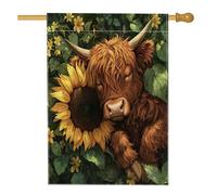Spring Highland - Bandiere per casa di mucca, 71 x 101 cm, double face, per esterni, con foglie di girasole, animali, standard, verticale, decorazione per la casa, divertente e carina pianta anteriore
