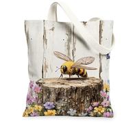Spring Hoverfly - Borsa tote in tela per lo shopping, 33 x 38 cm, motivo floreale, riutilizzabile, per donne, per lavori di insetti, viaggi, pittura, decorazione regalo
