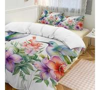 Spring Hummingbird - Set copripiumino da 3 pezzi, con 2 federe, motivo floreale e foglie, caldo, chiusura con cerniera, morbido set di biancheria da letto per tutte le stagioni, 201 x 229 cm