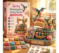 Spring Hummingbird Sewing Machine 3D Beaded DIY Kit,Easy DIY Beading Embroidery Kit with Instructions, 3D Animal Themed Beadwork Kits for Beginners & Craft Enthusiasts, Creative Jewelry Art Craft