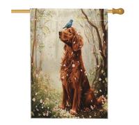 Spring Irish Setter Dog Front Yard Backyard House Bandiere in iuta 28 x 40 su entrambi i lati per esterni, graziose bandiere per la casa della foresta Bluebird, bandiera per portico per animali