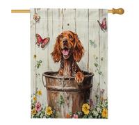 Spring Irish Setter Dog Front Yard Backyard House Bandiere in iuta 28 x 40 su entrambi i lati per esterni, graziose bandiere rustiche in legno per la casa, bandiera per portico per animali domestici
