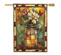 Spring Lotuses - Bandiere in iuta per la casa, 28 x 40 cm, double-face, per esterni, con fiori e foglie in vetro colorato, bandiera floreale per portico
