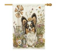 Spring Papillon, bandiera per casa del cane, 71 x 101 cm, double-face, decorativa per esterni, per fattoria, campagna, cuccioli, cortile, casa, casa, fattoria, animali domestici, piccolo cortile
