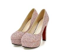 Spring Pattern Fashion Round Head Temperament High-Heeled Women Shoes Golden Silvery Sequins Banquet Marry(Color 13,35)