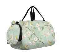 Spring Pear Blossom Birds Green Duffel Borsone da palestra con scomparto per scarpe, grande capacità, bagaglio a mano per viaggi, sport, fitness e allenamento, Uccelli in fiore di pera primaverile