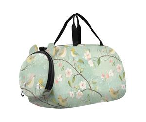 Spring Pear Blossom Birds Green Duffel Borsone da palestra con scomparto per scarpe, grande capacità, bagaglio a mano per viaggi, sport, fitness e allenamento, Uccelli in fiore di pera primaverile