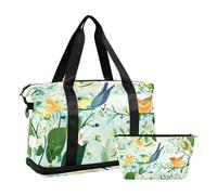 Spring Pear Blossom Birds Green Weekend Bag con tasca bagnata tracolla regolabile sport palestra Tote Bag per viaggio impermeabile per uomini donne