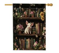 Spring Pig - Bandiera per la casa, 71 x 101 cm, double-face, decorativa per esterni, libreria con fiori, bandiera per la casa in lino, divertente e scenografica, per esterni, piccola bandiera da