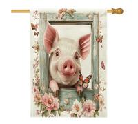 Spring Pig - Bandiere per la casa, 71,1 x 101,6 cm, su entrambi i lati, divertenti bandiere floreali per finestre anteriori e cortile, bandiere verticali per la casa, bandiere in iuta con animali