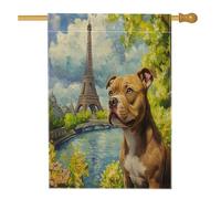 Spring Pitbull Dog Front Yard Backyard Linen, Bandiere verticali per la casa, 28 x 40 cm, double-face per esterni, torri romantiche per la casa, bandiere con motivo per animali domestici all'aperto