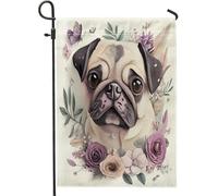 Spring Pug Dog Novelty Flower Art Pattern Bandiera Di Benvenuto Stagionale Bandiera Esterna Decorative Bandiere Da Cortile Per Parete Decorazione Casa 30X45Cm